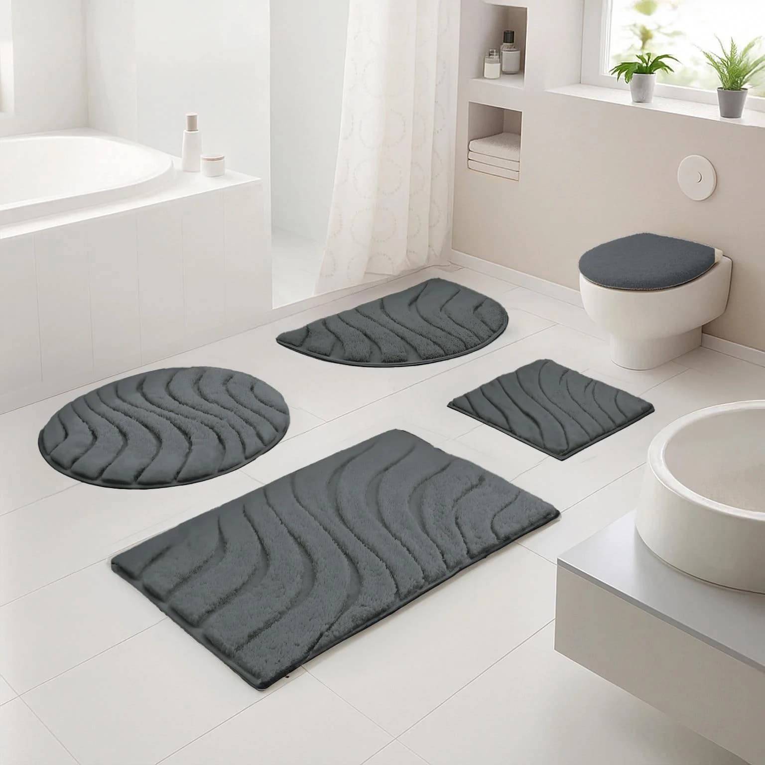 OTTO HOME Levii Badmatte Set Anthrazit Polyester 3-tlg.