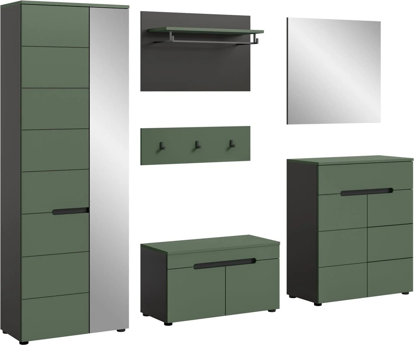 INOSIGN Garderoben-Set Rehat Garderobenkombination 255cm Basalt Grau Smoke Green - Bild 2