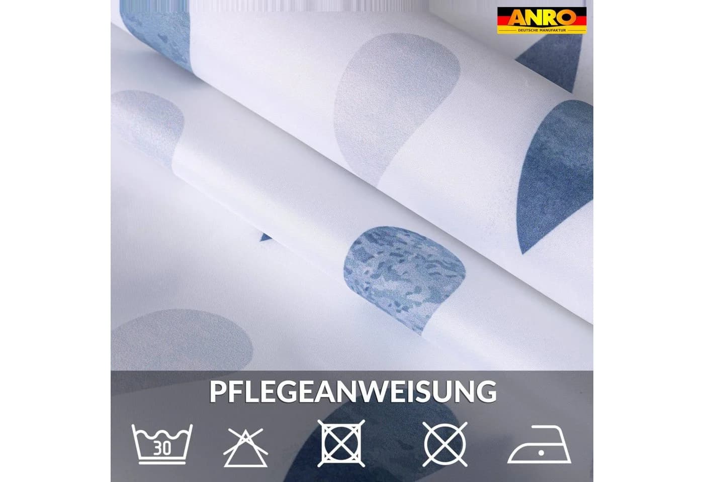 ANRO Duschvorhang FASTY Regentropfen Blau/Grau Polyester - Bild 5