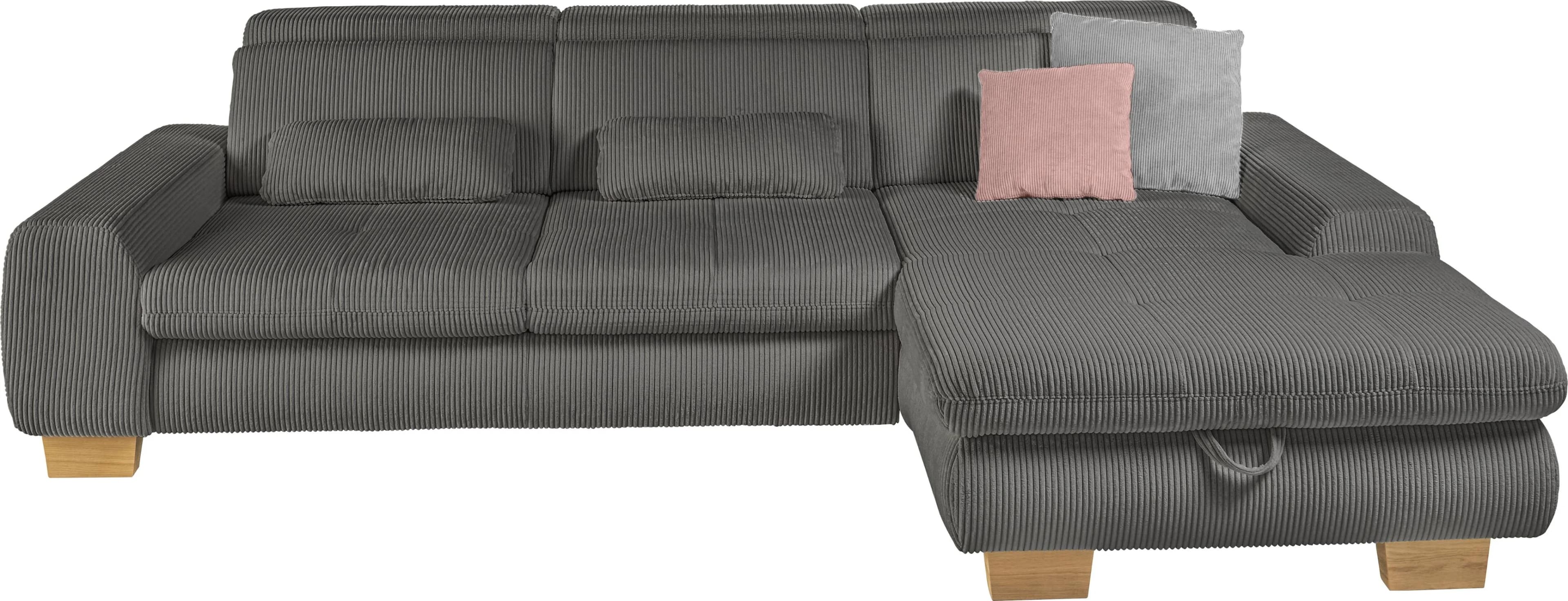 SET ONE BY MUSTERRING Ecksofa Grau Cord mit Bettfunktion und Ottomane