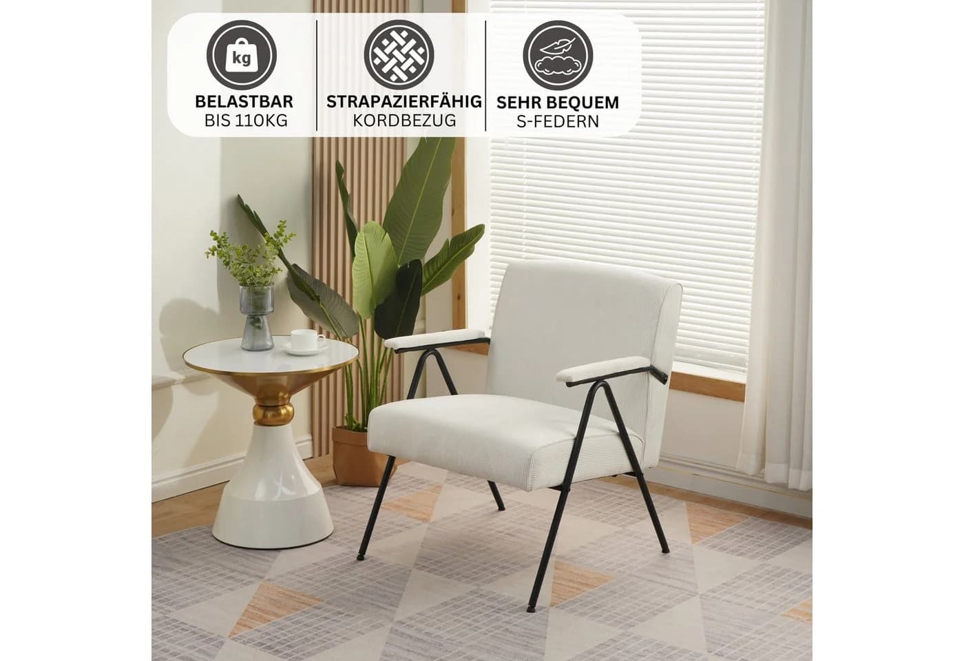 Albatros International Sessel Stanford Beige Vintage Design Stoff Cord
