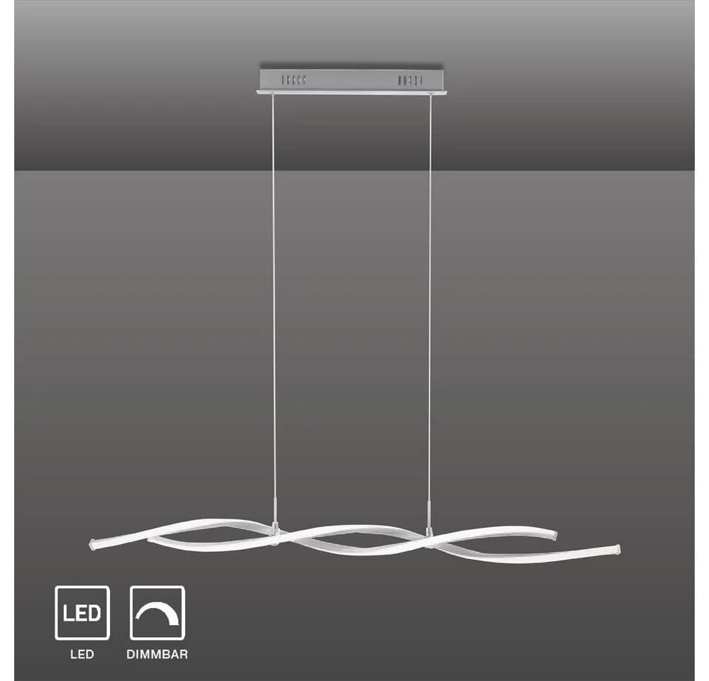 SellTec LED Pendelleuchte Welle Silber Dimmbar Memory Funktion