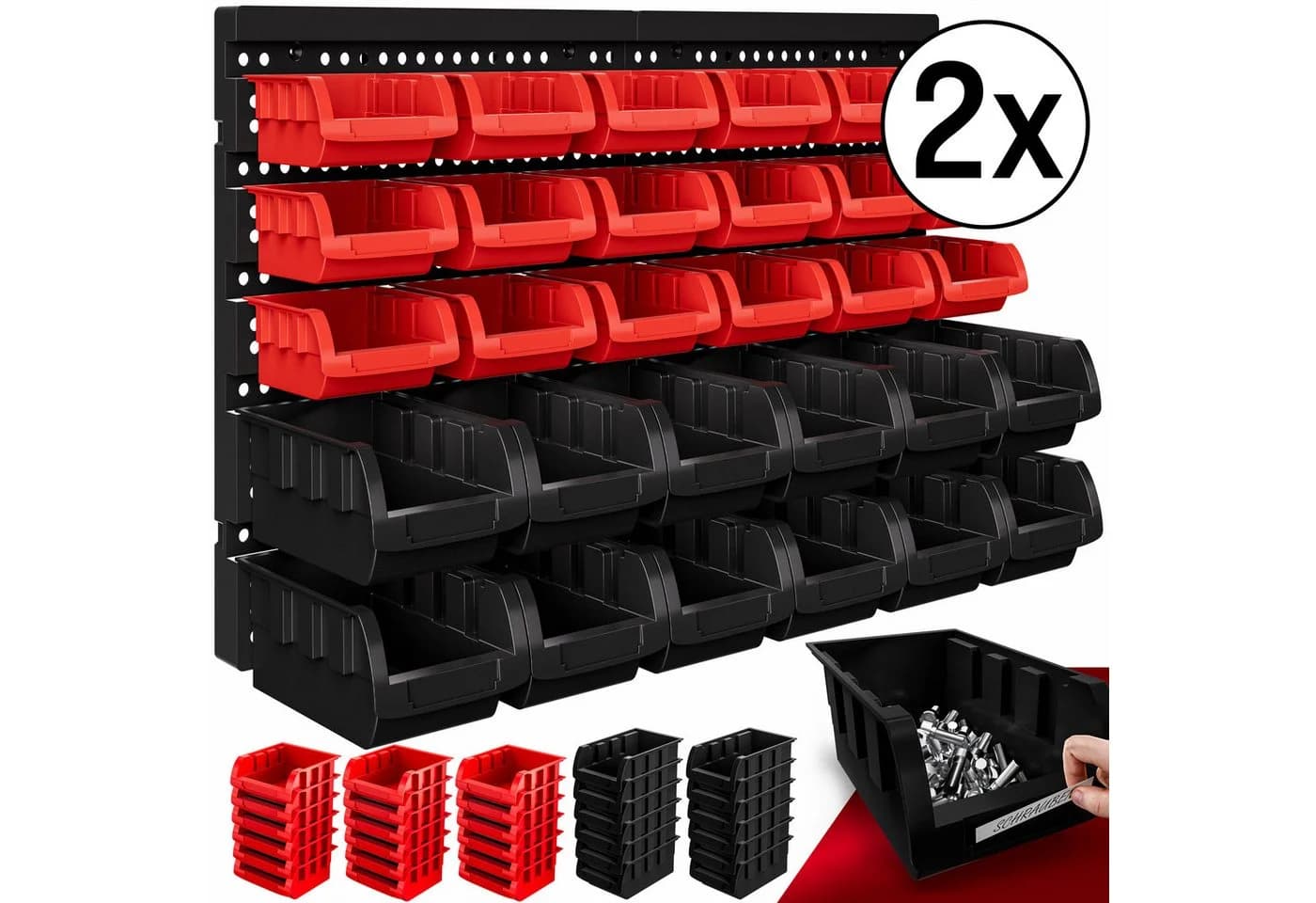 monzana Wandregal mit 30 Stapelboxen Schwarz/Rot PP - Bild 2