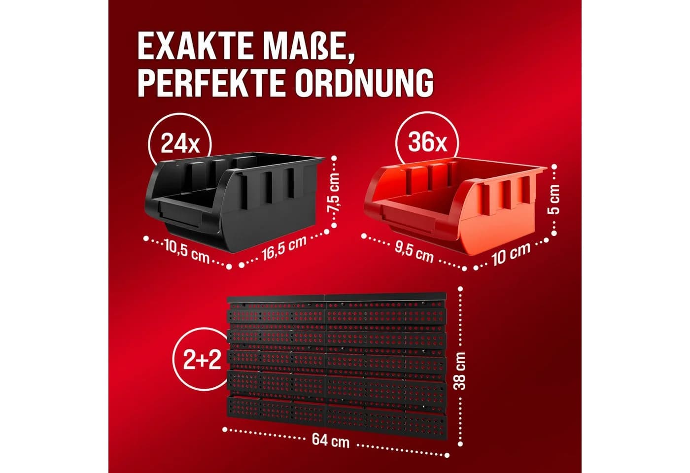 monzana Wandregal mit 30 Stapelboxen Schwarz/Rot PP - Bild 3