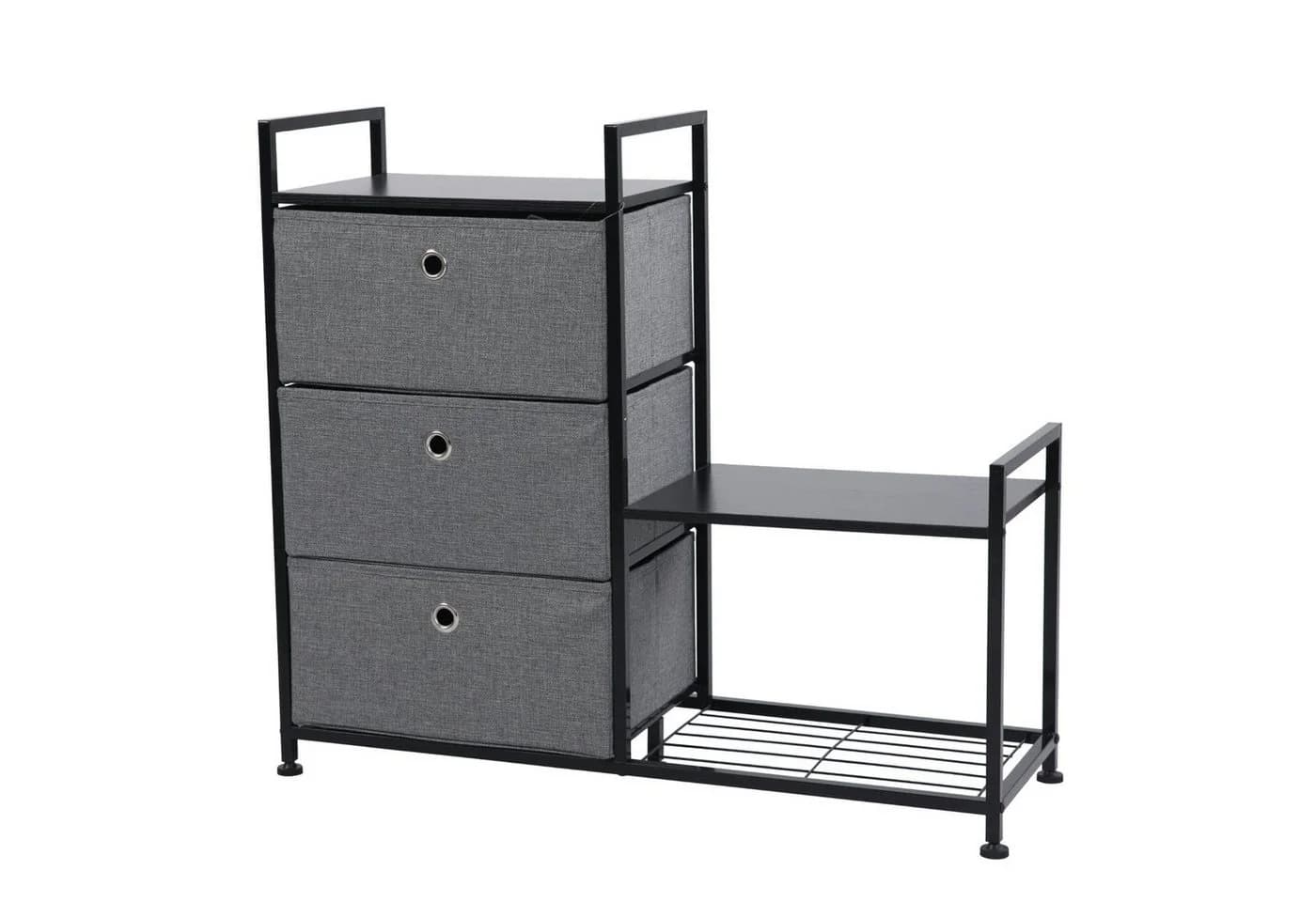 SVITA RUNA Sideboard Metall-Regal mit 3 Stoffschubladen Schwarz/Grau