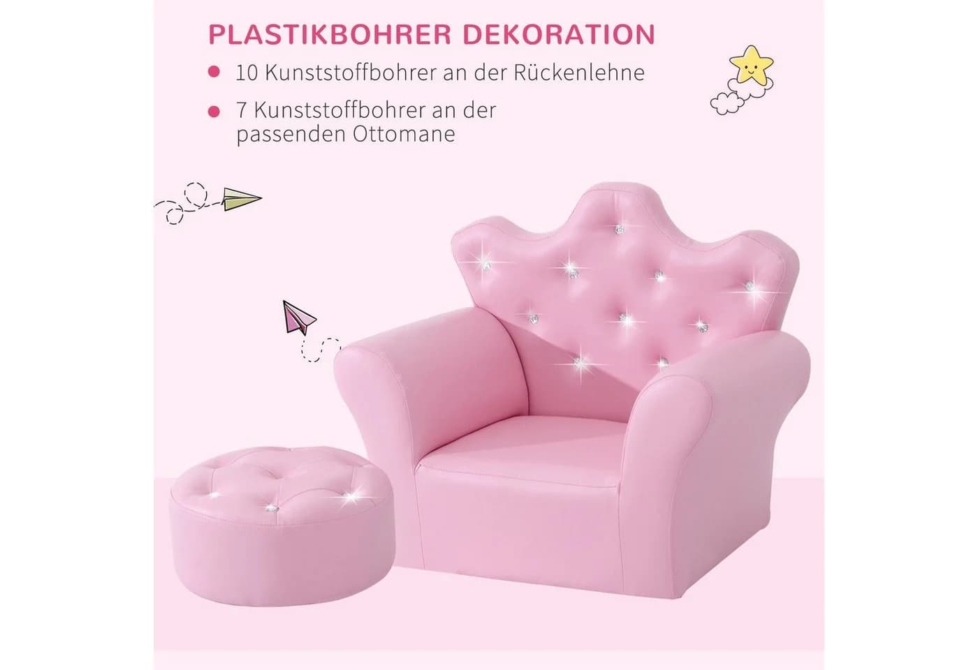 HOMCOM Prinzessinnen Sessel mit Ottomane Rosa PVC - Bild 5