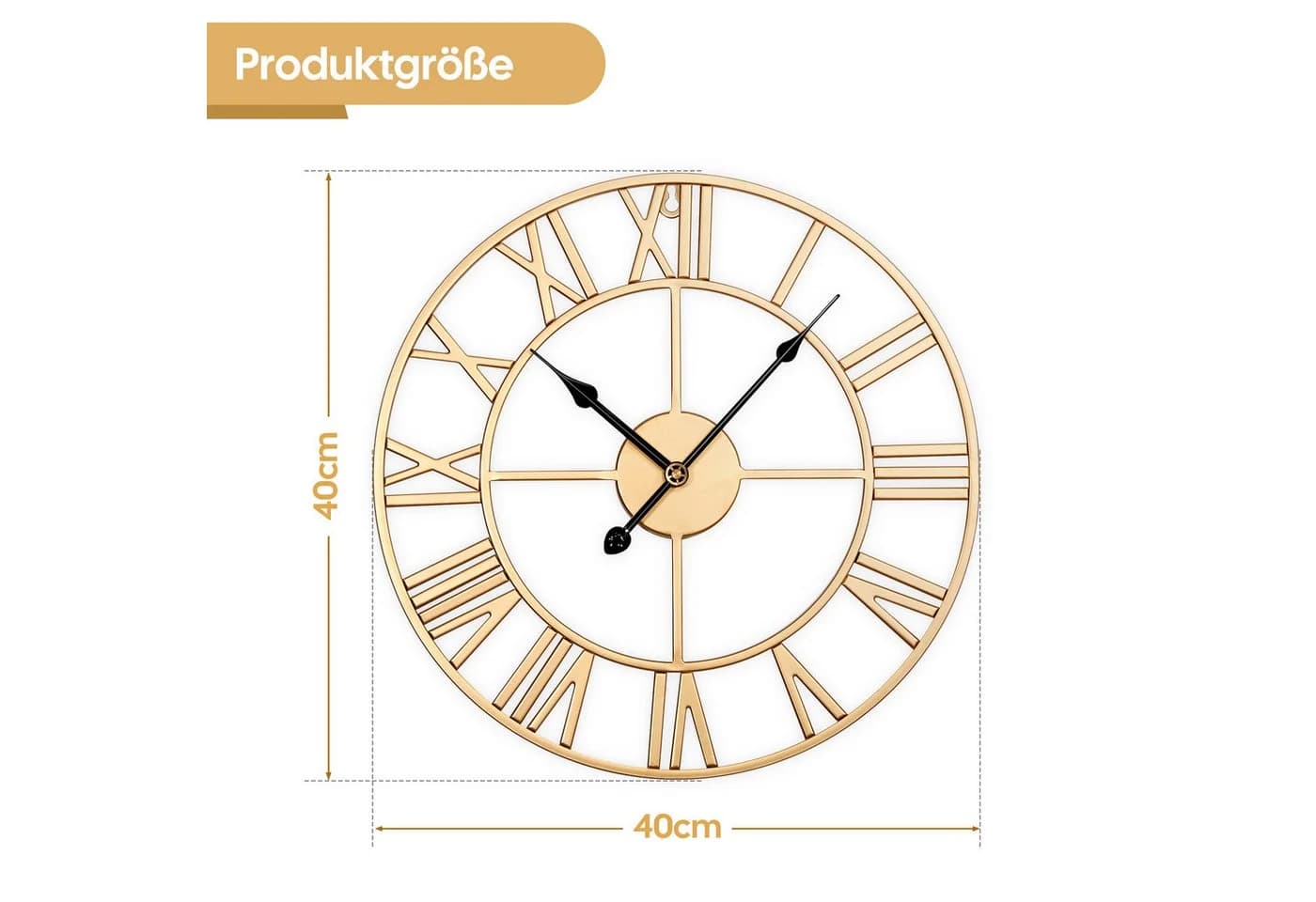Yorbay Wanduhr XL 40cm Gold Retro mit Römischen Ziffern - Bild 3