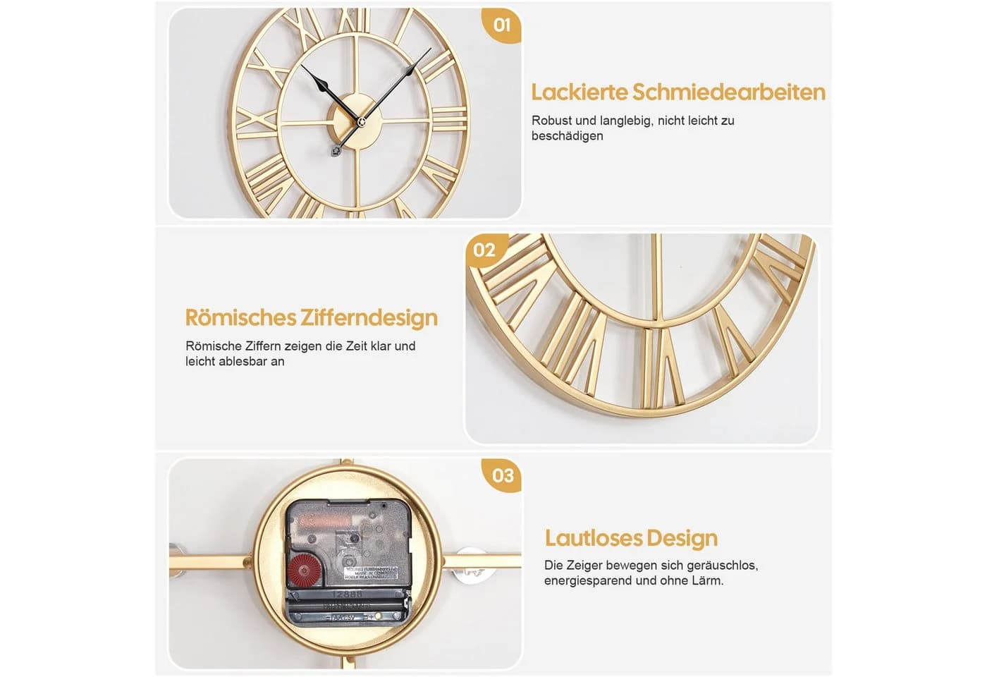 Yorbay Wanduhr XL 40cm Gold Retro mit Römischen Ziffern - Bild 4