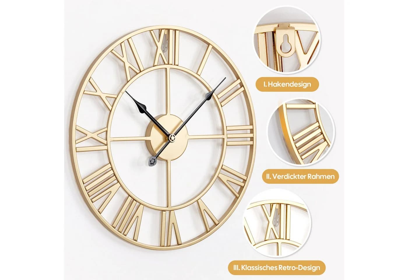 Yorbay Wanduhr XL 40cm Gold Retro mit Römischen Ziffern - Bild 5