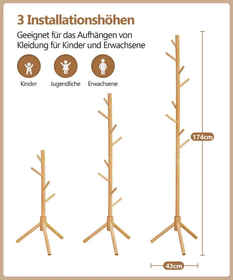 Yorbay Garderobenständer mit 8 Haken Esche-Holz - Bild 4