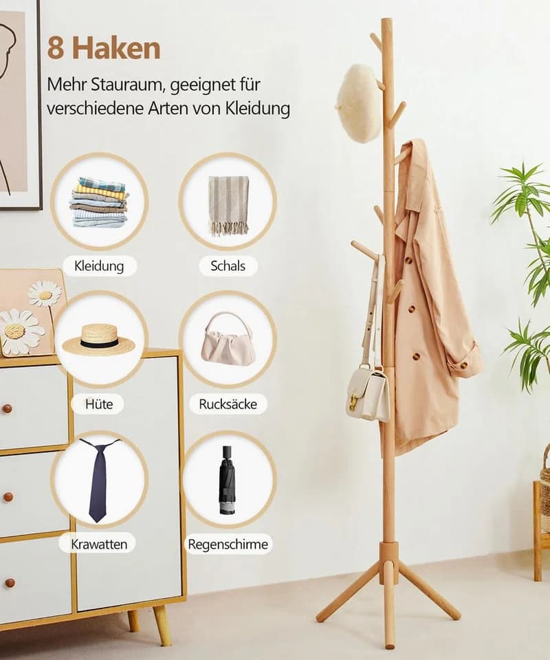 Yorbay Garderobenständer mit 8 Haken Esche-Holz - Bild 5