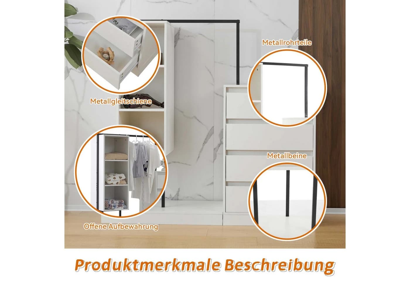 Yorbay Kleiderständer mit Schubladenschrank Weiß Schwarz - Bild 5