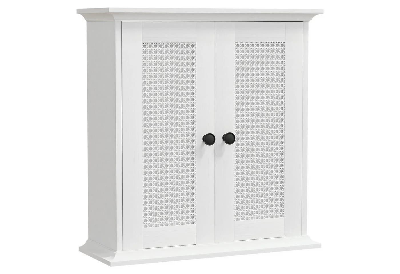 Yorbay Hängeschrank Badezimmerschrank mit Rattanfront Weißer Wandschrank - Bild 1
