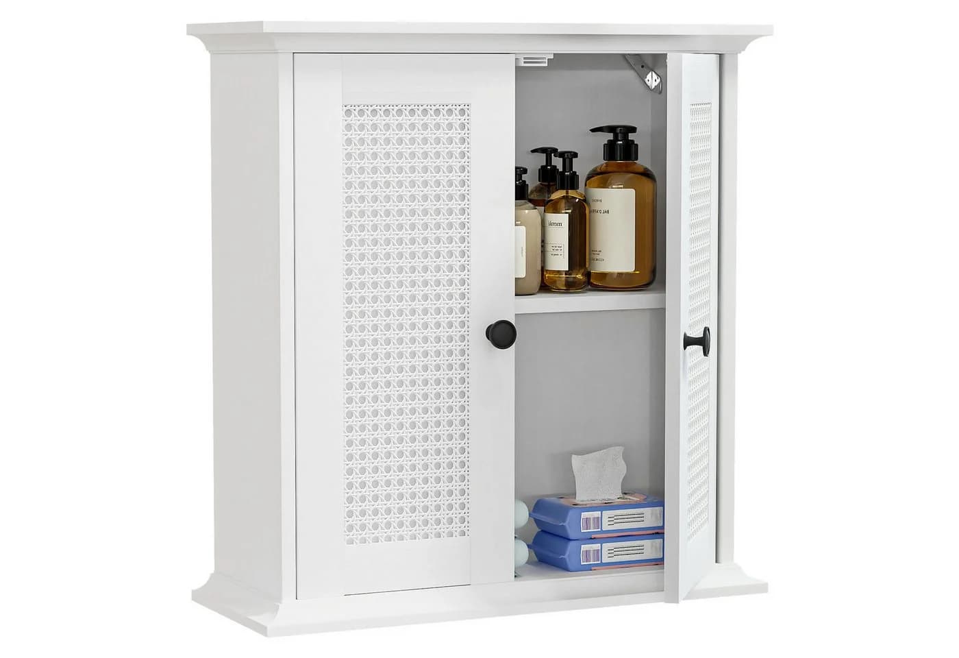 Yorbay Hängeschrank Badezimmerschrank mit Rattanfront Weißer Wandschrank - Bild 3