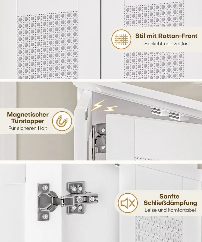 Yorbay Hängeschrank Badezimmerschrank mit Rattanfront Weißer Wandschrank - Bild 4