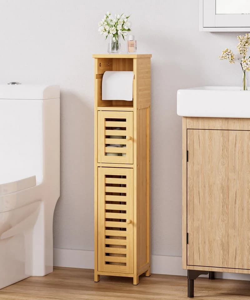 Yorbay Toilettenpapierhalter Schmaler Badezimmerschrank Bambus