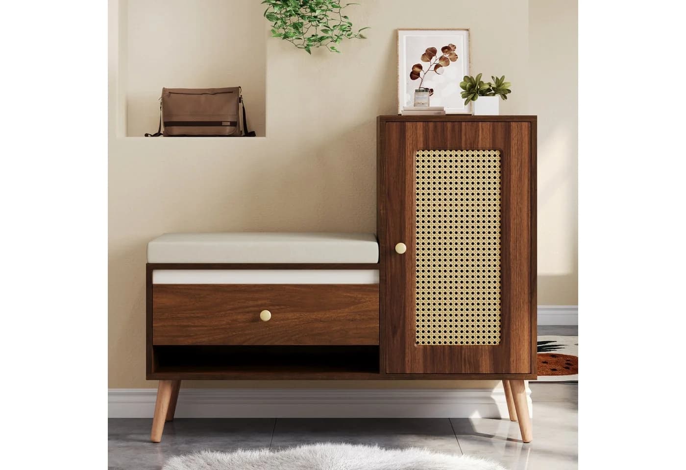 Yorbay Schuhschrank mit Rattan-Optik & Sitzpolster - Bild 3
