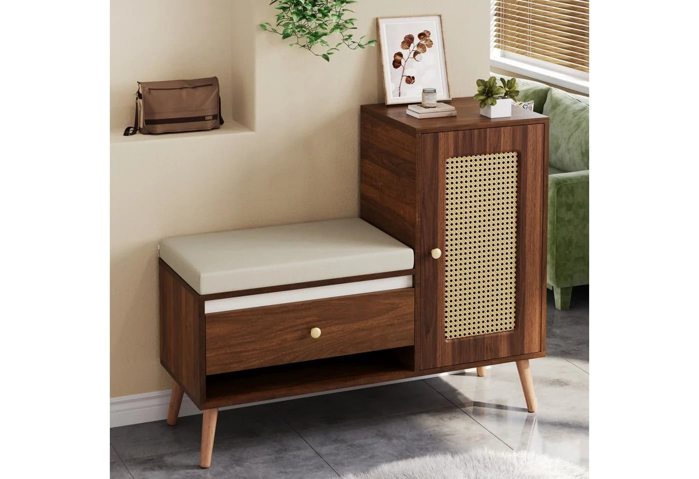 Yorbay Schuhschrank mit Rattan-Optik & Sitzpolster - Bild 4