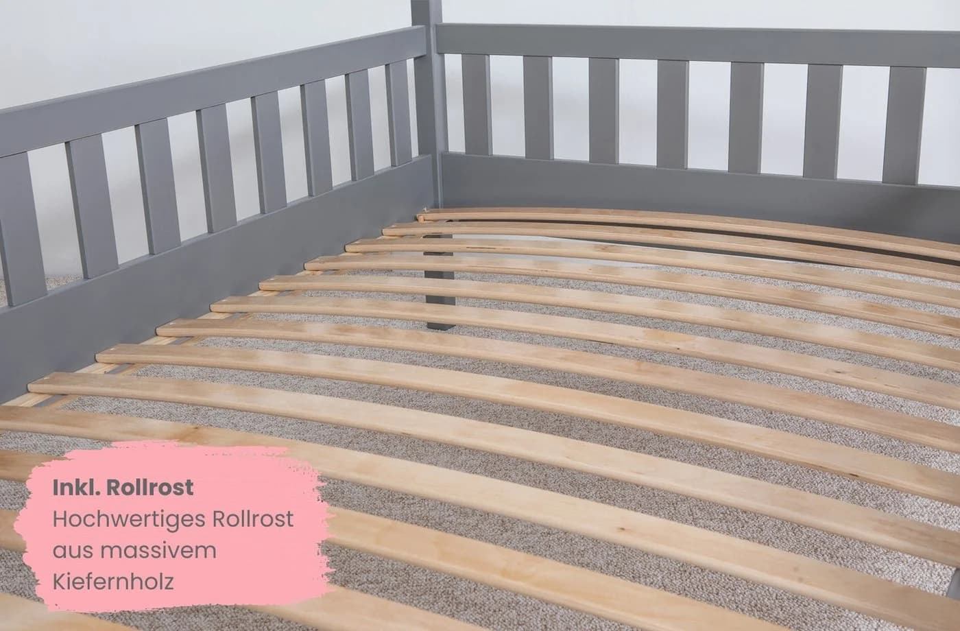 TiCAA Hausbett Kim mit Tüll Montessori Kiefer Massivholz Grau - Bild 4