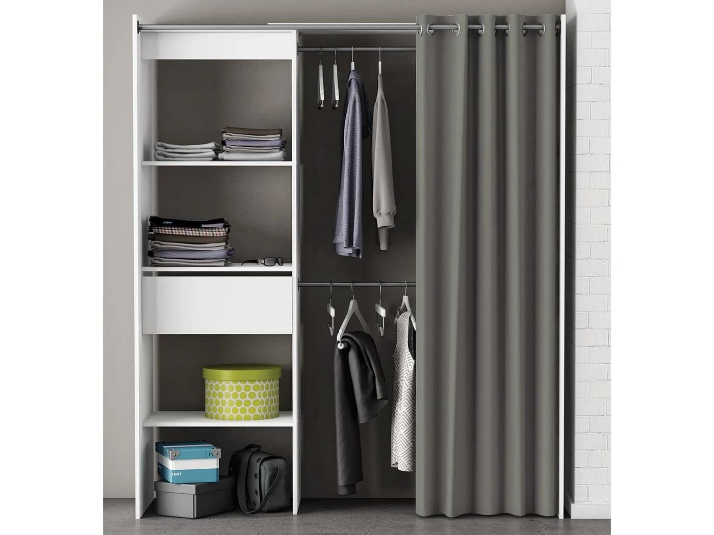 PREISBRECHER Kleiderschrank Clara Weiß mit Vorhang - Bild 2