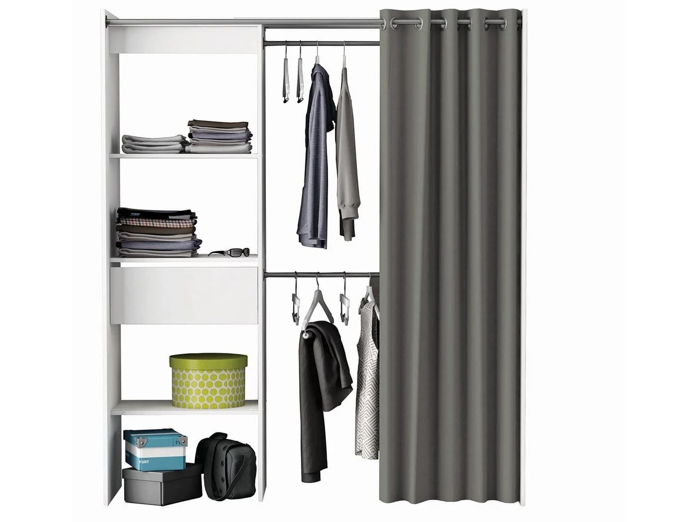 PREISBRECHER Kleiderschrank Clara Weiß mit Vorhang - Bild 3