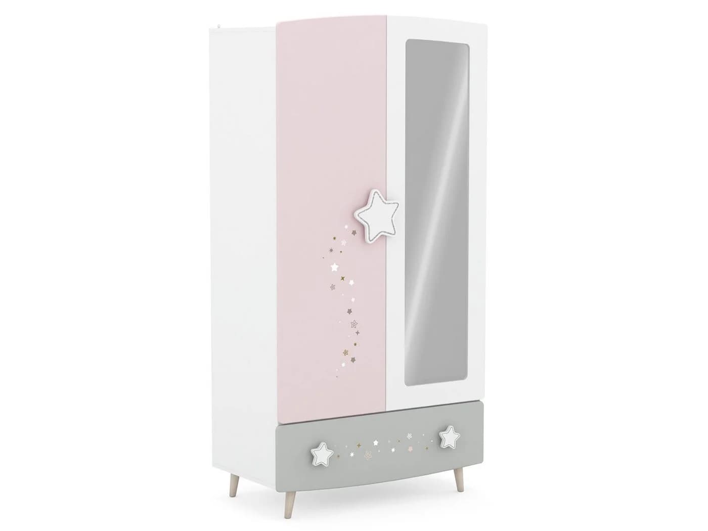 PREISBRECHER Drehtürenschrank Savannah Weiß/Rosa/Grau Modern - Bild 1