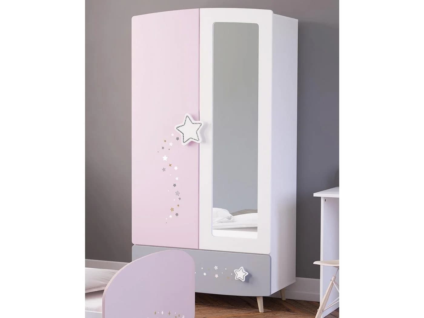 PREISBRECHER Drehtürenschrank Savannah Weiß/Rosa/Grau Modern - Bild 2