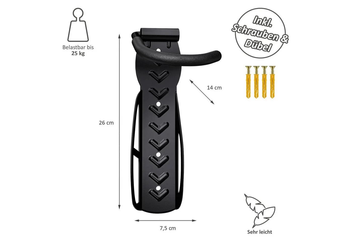 Wellgro Wand Fahrradhalter 4-tlg. Schwarz Stahl Kunststoff - Bild 3