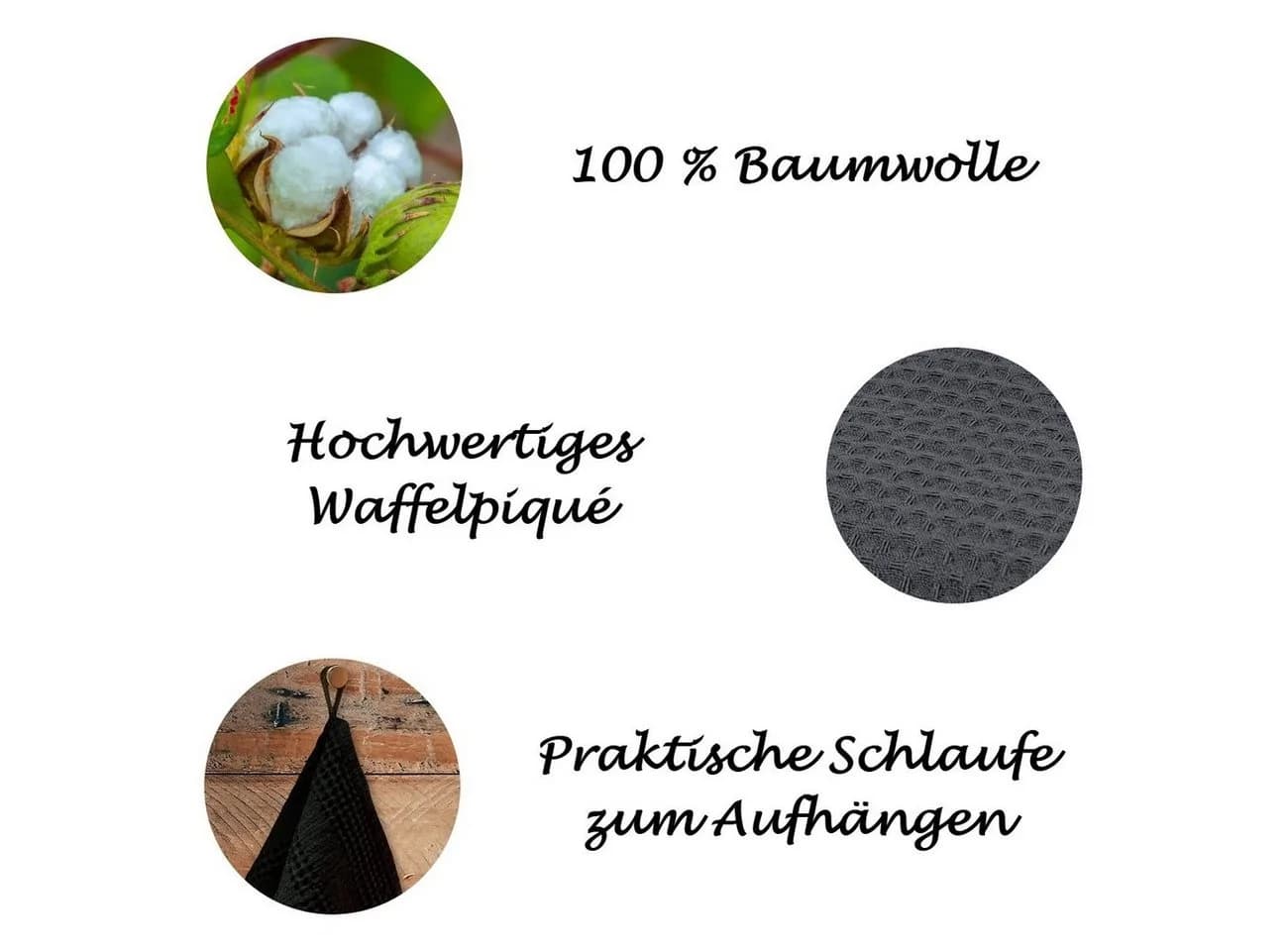 Engelland Geschirrtuch 3-tlg. Waffelpiqué Grau 100% Baumwolle - Bild 3