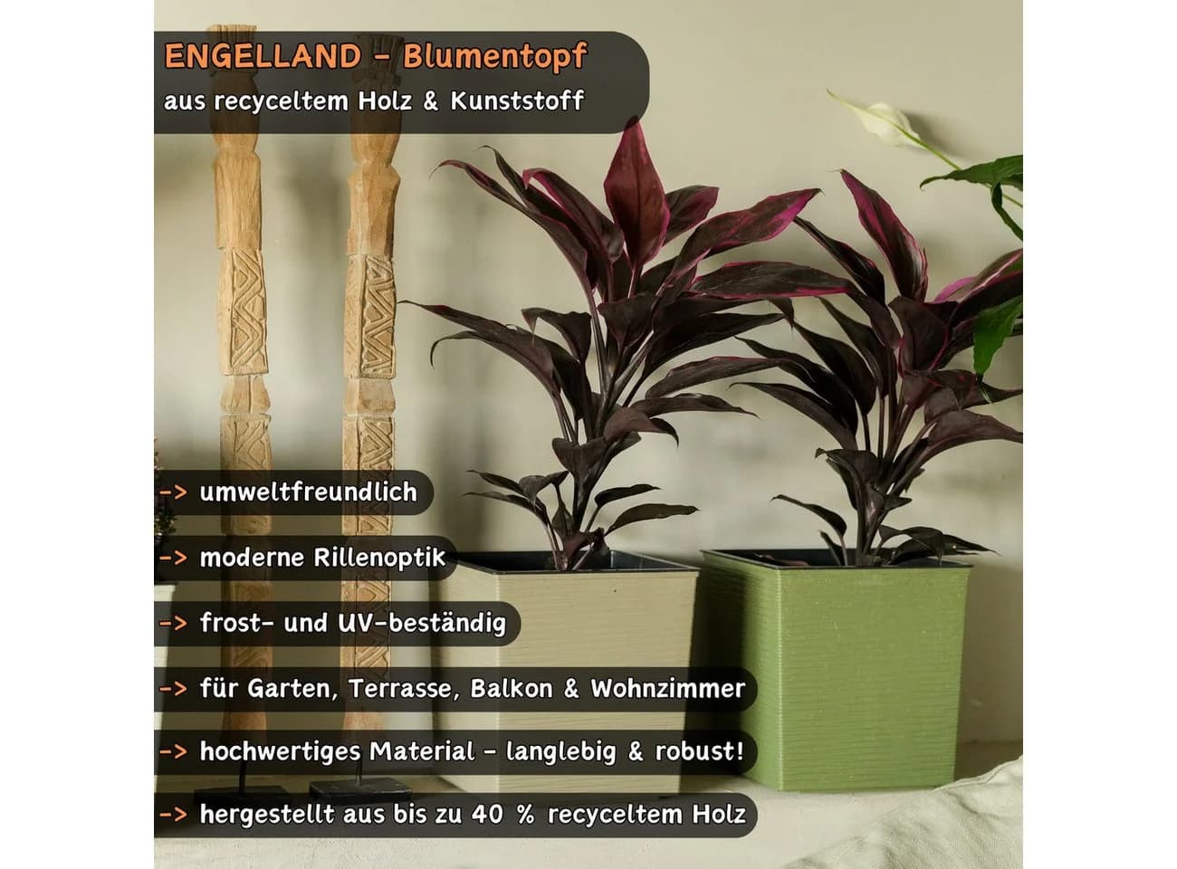 Engelland Pflanzkübel quadratisch Beige WPC Rillenoptik