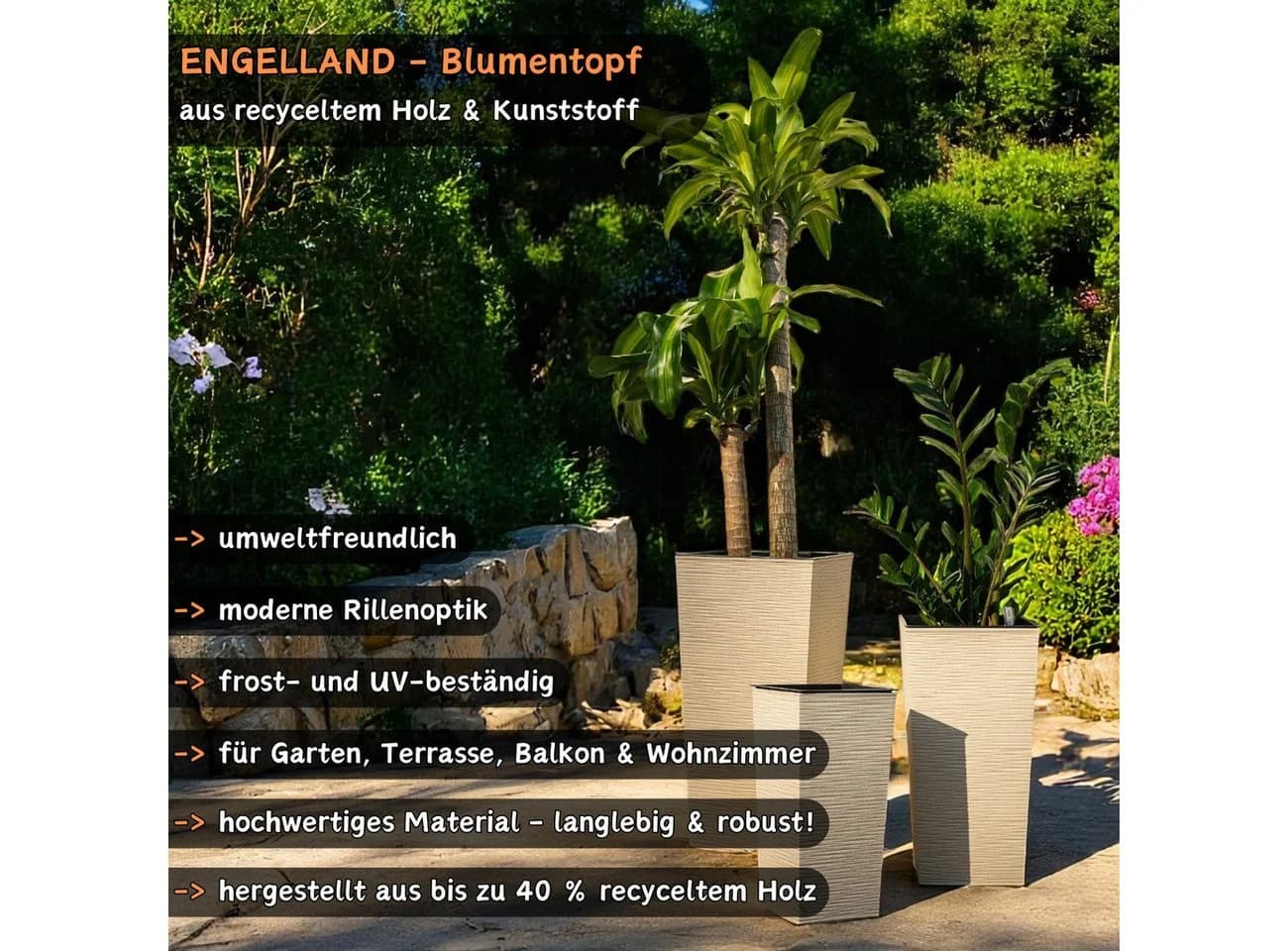 Engelland Pflanzkübel 3er Set WPC Beige Rillenoptik
