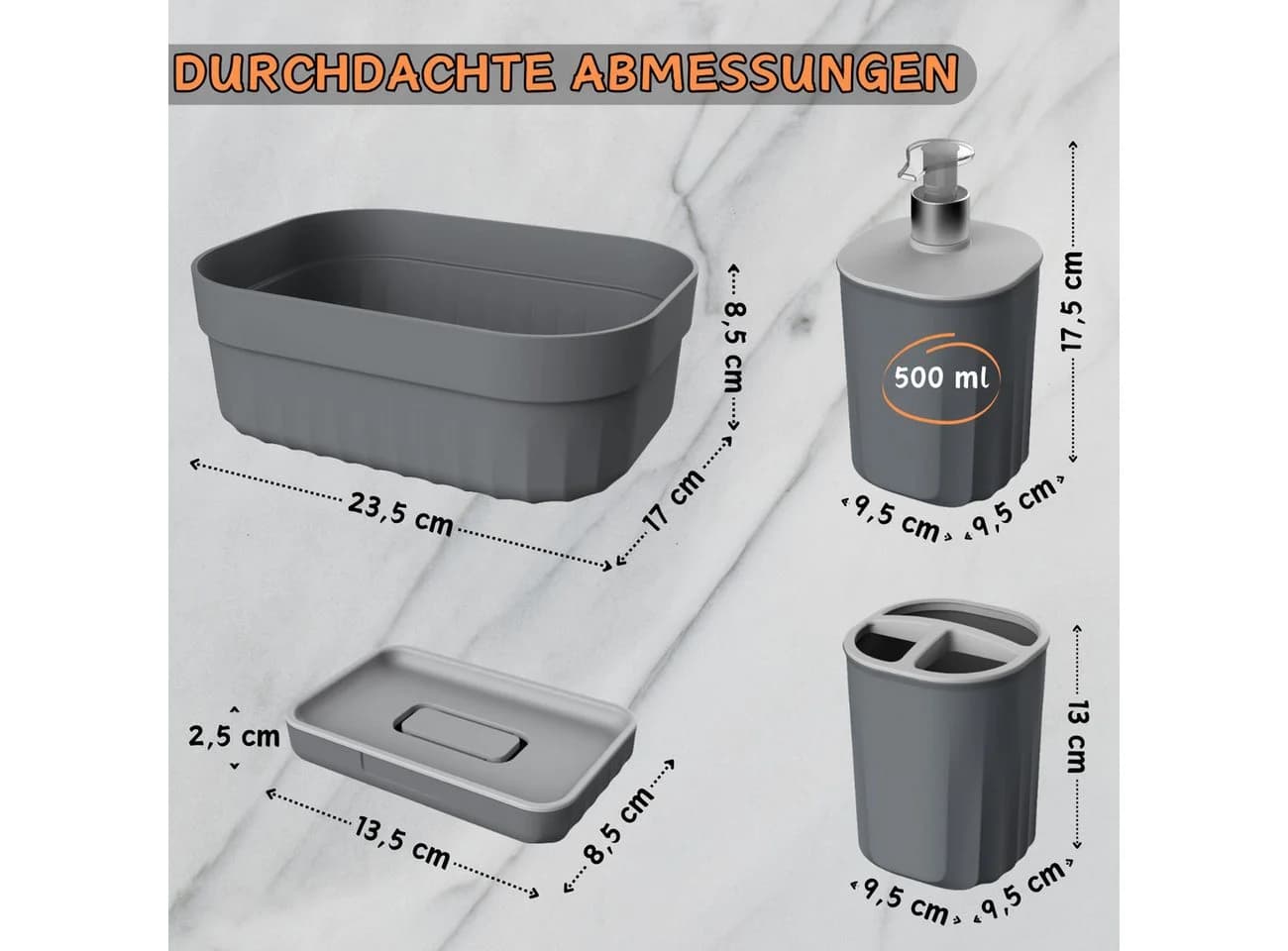 Engelland Badaccessoire-Set 4-teilig Seifenspender Seifenschale Zahnbürstenhalter Organizer