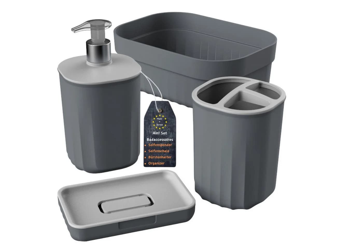Engelland Badaccessoire-Set 4-teilig Seifenspender Seifenschale Zahnbürstenhalter Organizer - Bild 2
