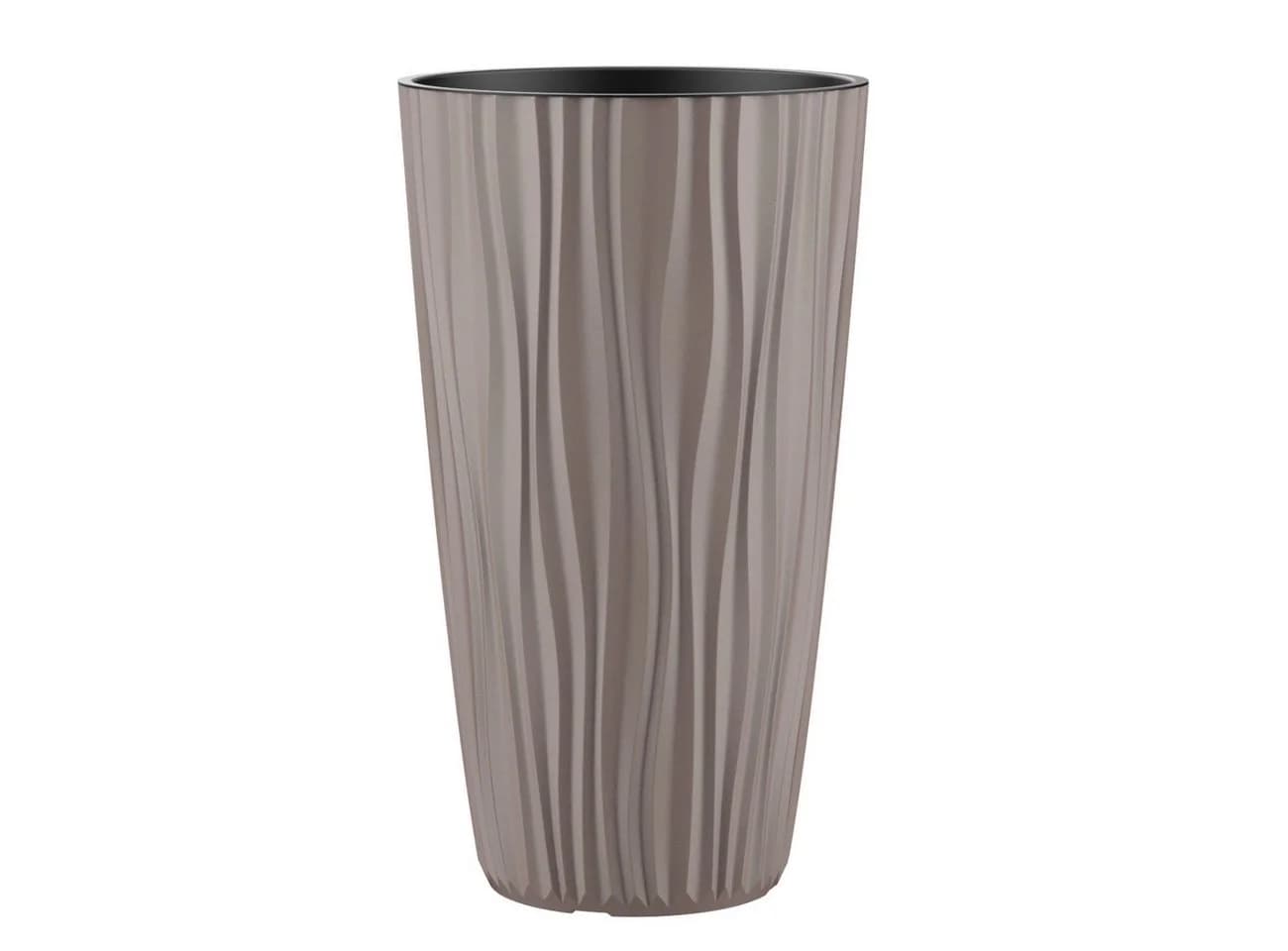 Engelland Blumentopf Pflanztopf mit herausnehmbarem Einsatz & Bewässerungssystem, Wasserspeicher, Rillenoptik, hoch, rund, modern, UV-resistent - Bild 2