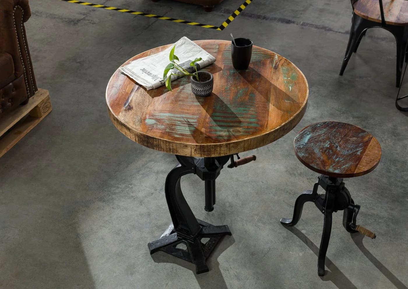 Massivmoebel24 Beistelltisch INDUSTRIAL Altholz Bunt