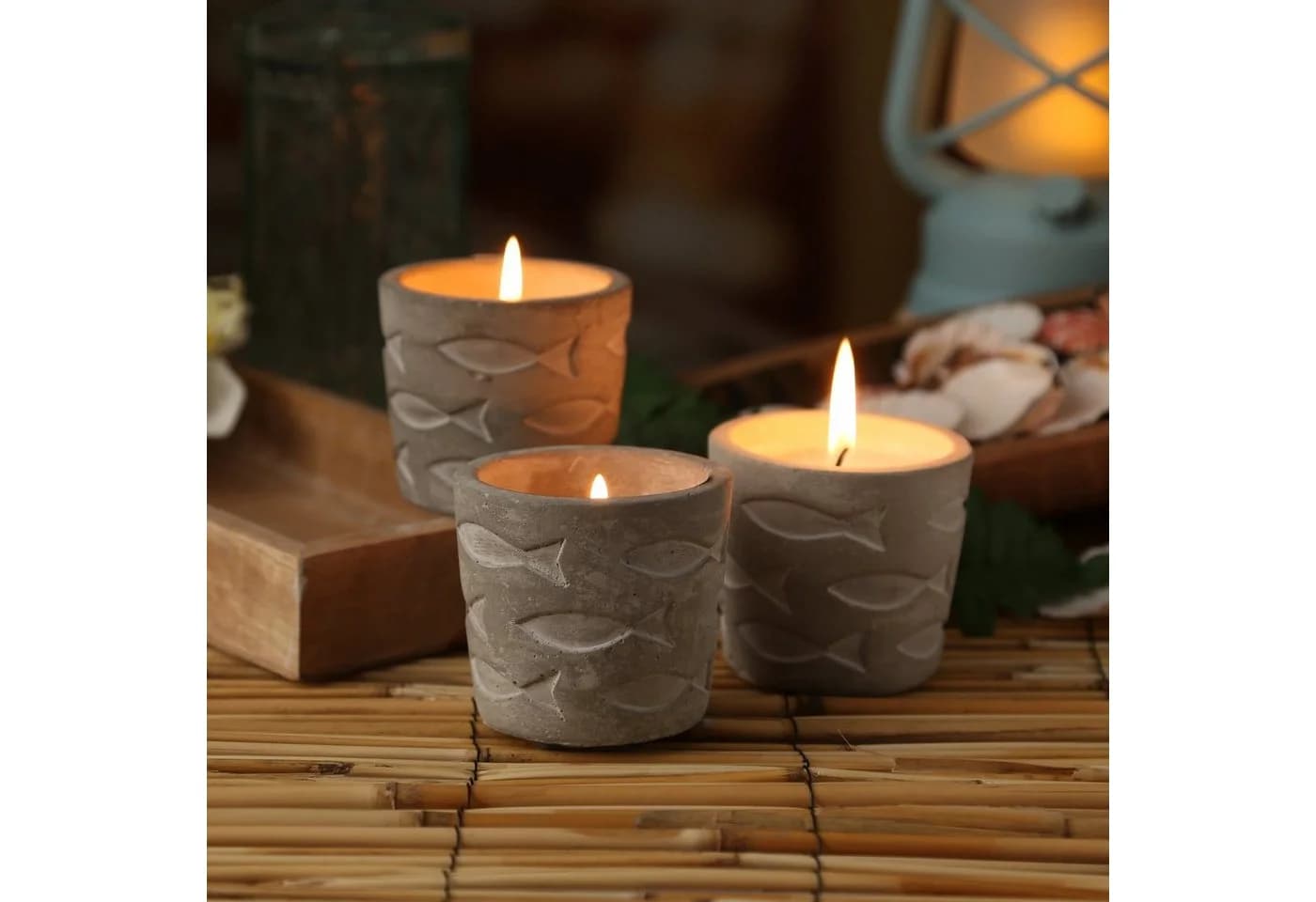 MARELIDA Duftkerze Citronella Betontopf maritim grau-blau - Bild 5