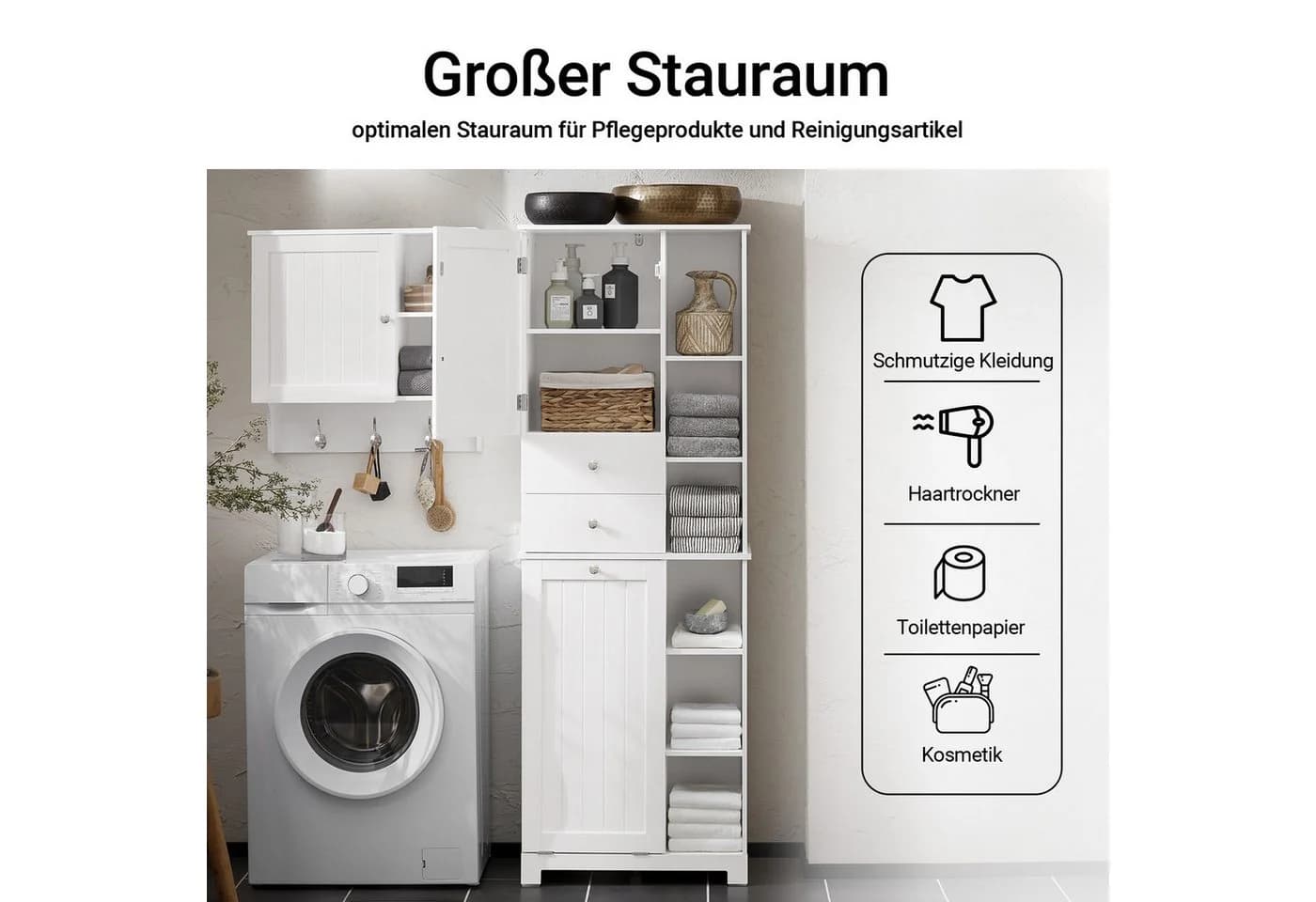 SoBuy Badkommode BZR104 Badezimmerschrank Badschrank Hoch Badregal Wäscheschrank - Bild 1