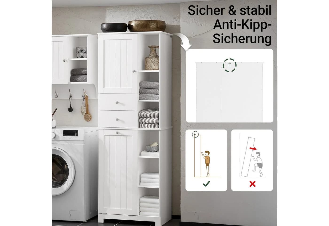 SoBuy Badkommode BZR104 Badezimmerschrank Badschrank Hoch Badregal Wäscheschrank - Bild 5