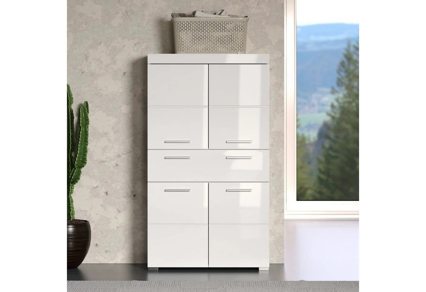 trendteam Hochschrank Amanda Weiß Hochglanz Badschrank - Bild 5