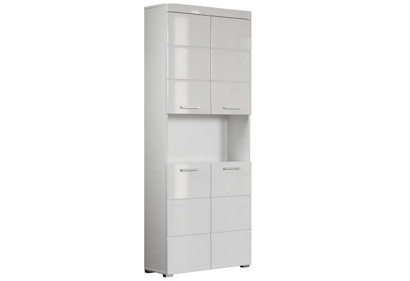 trendteam Hochschrank Badschrank Weiß Hochglanz 4 Türen