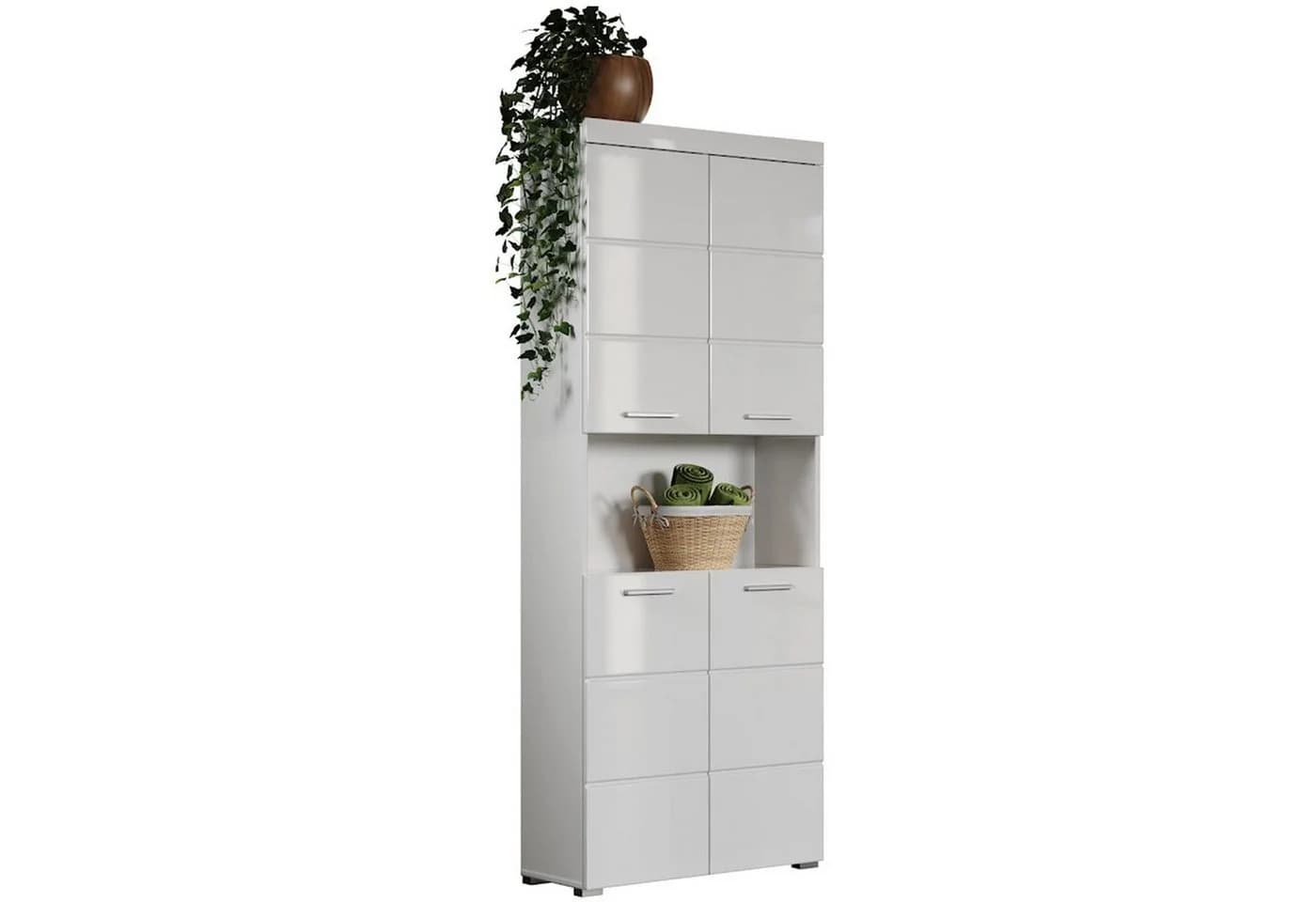 trendteam Hochschrank Badschrank Weiß Hochglanz 4 Türen - Bild 3