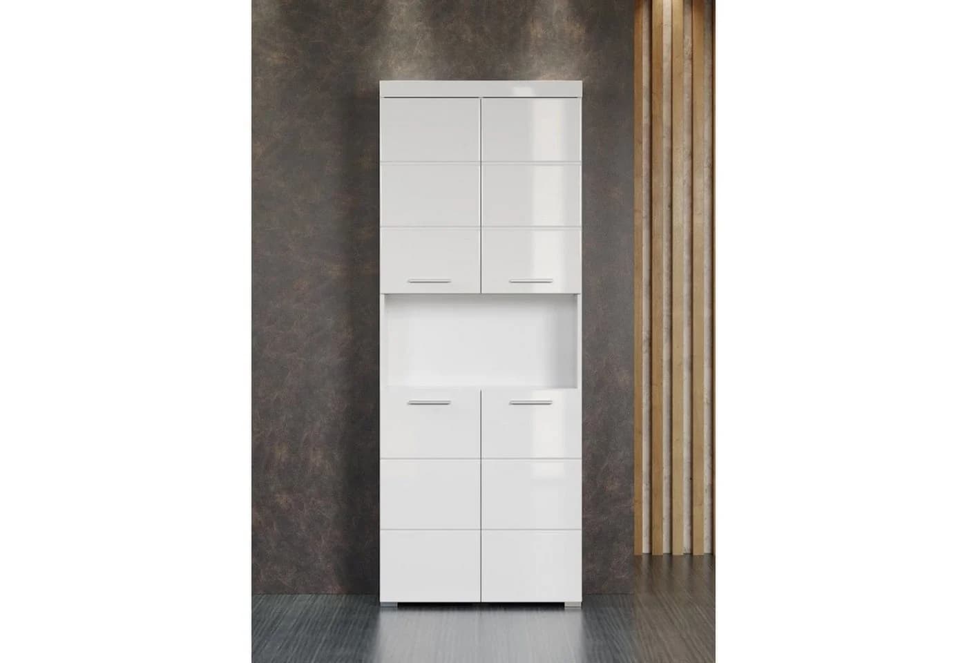 trendteam Hochschrank Badschrank Weiß Hochglanz 4 Türen - Bild 5