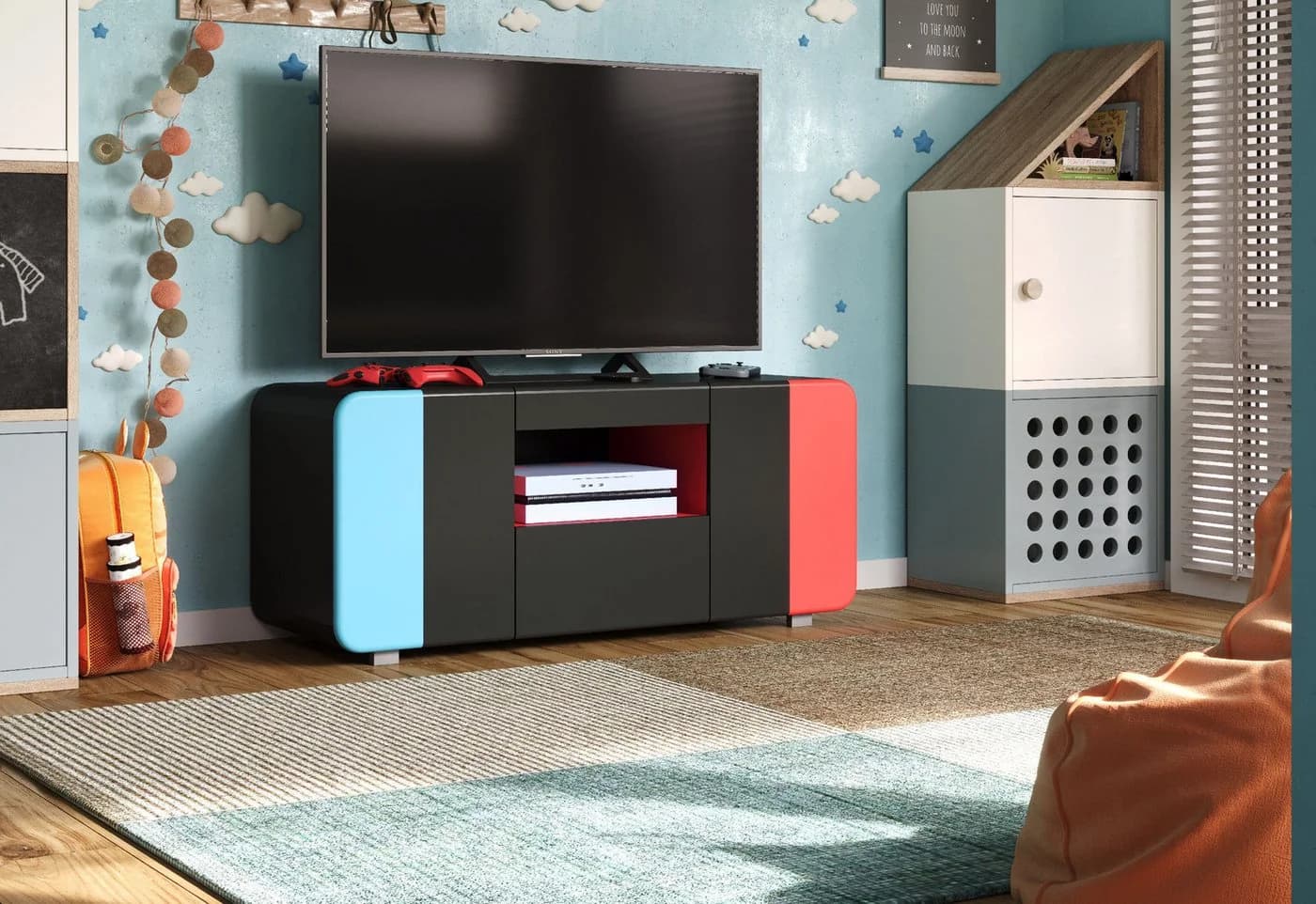 trendteam Lowboard LevelUp Gaming TV-Schrank Softclose Blau Schwarz Rot - Bild 5