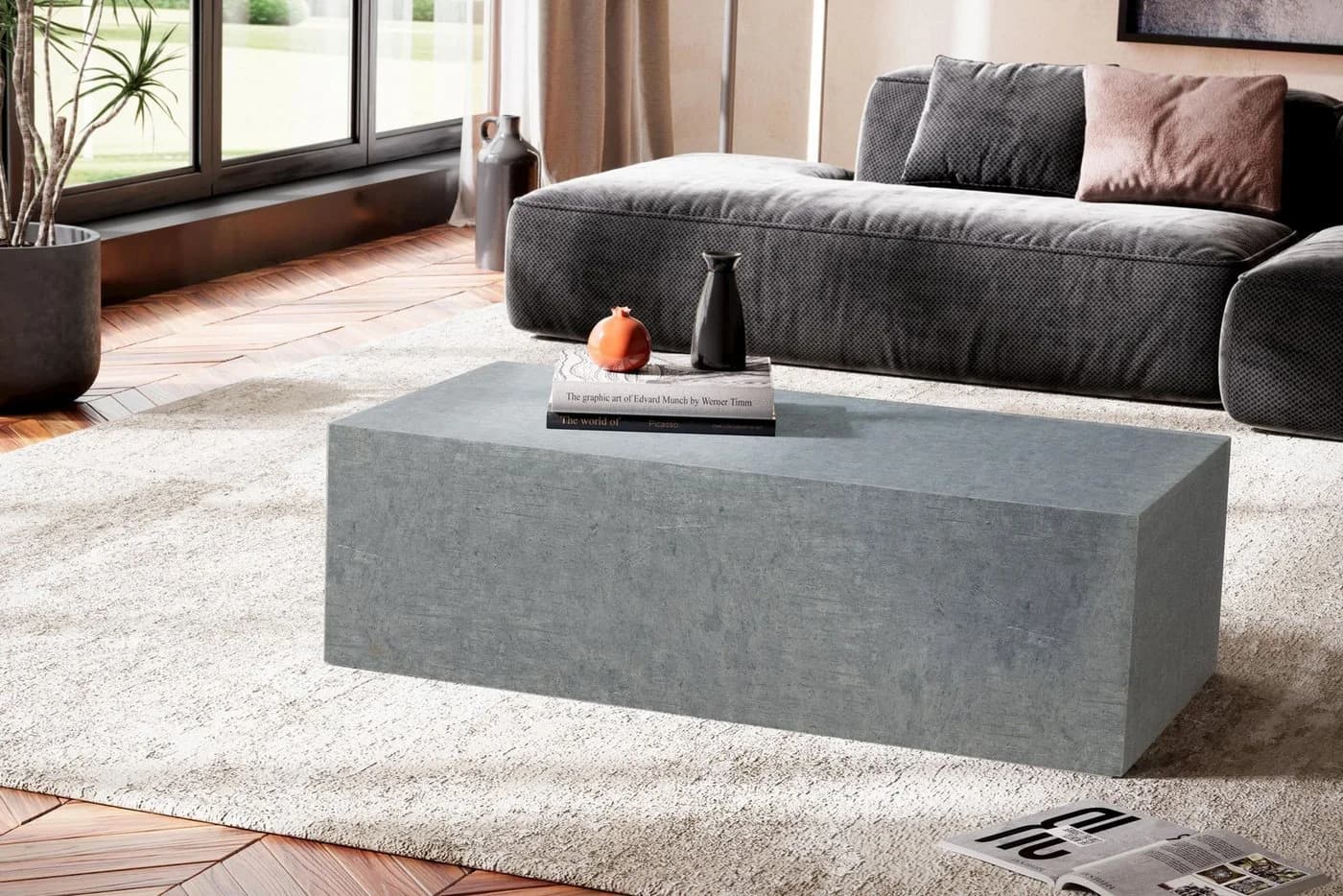 FINEBUY Couchtisch FB59591 Wohnzimmertisch Beton Optik Grau