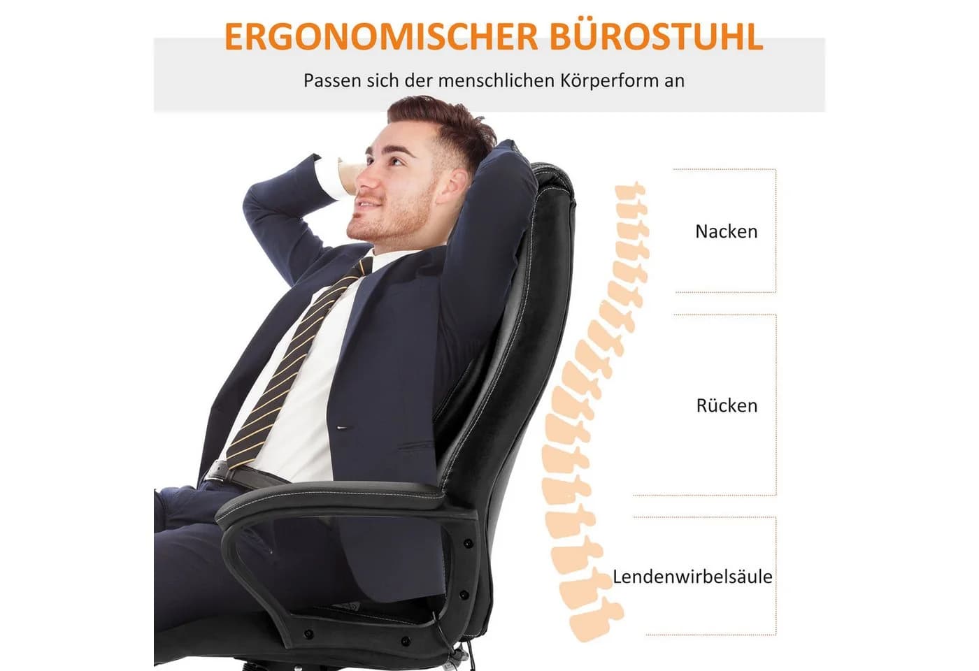 Vinsetto Massage-Bürostuhl Schwarz mit 6 Vibrationspunkten höhenverstellbar - Bild 5