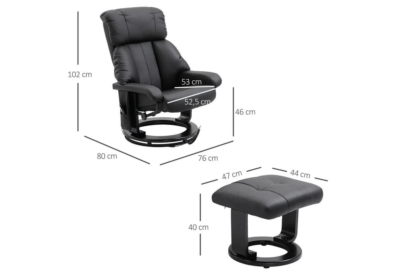 HOMCOM Massagesessel Schwarz mit Hocker und Massagefunktion - Bild 3