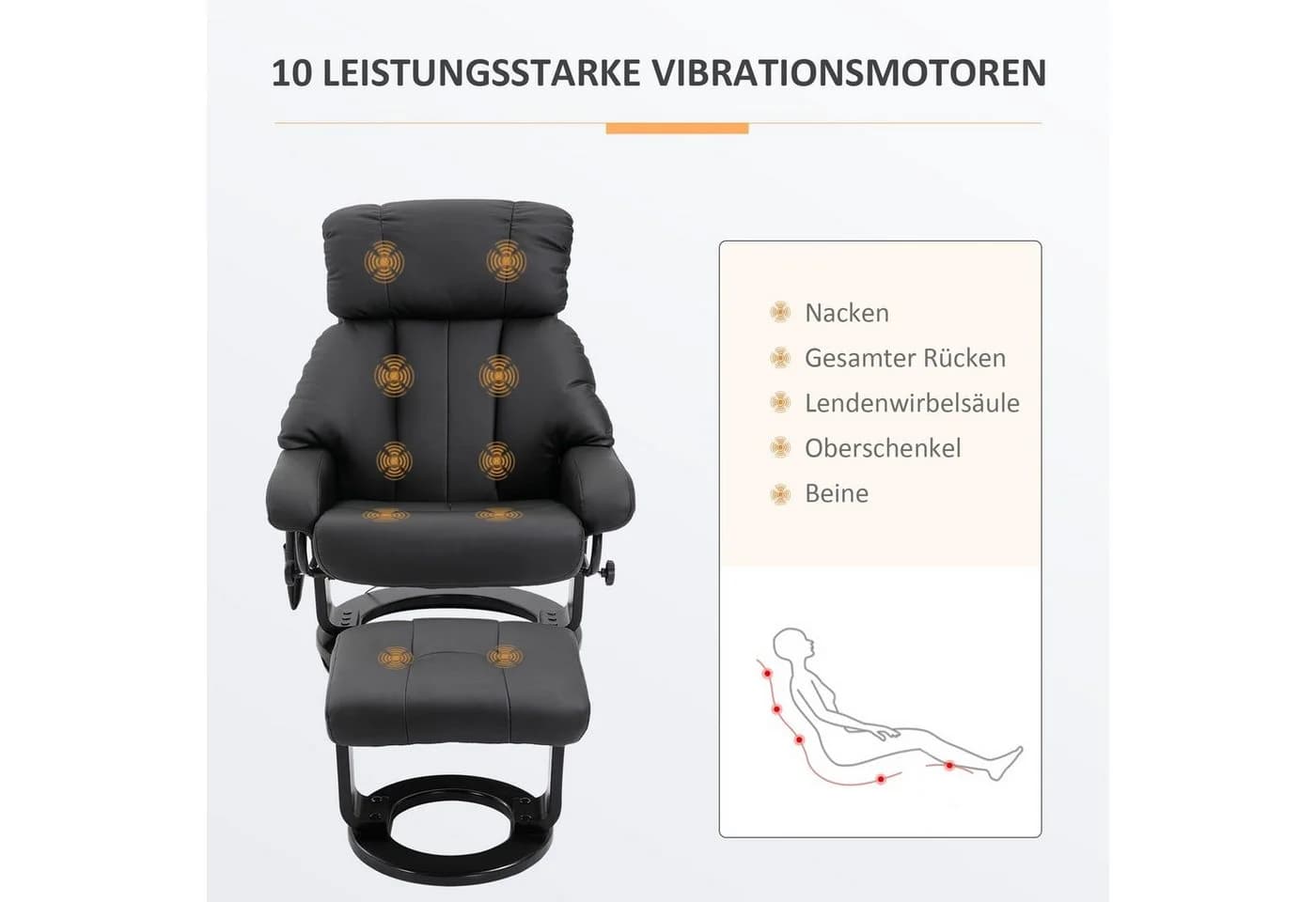 HOMCOM Massagesessel Schwarz mit Hocker und Massagefunktion - Bild 4
