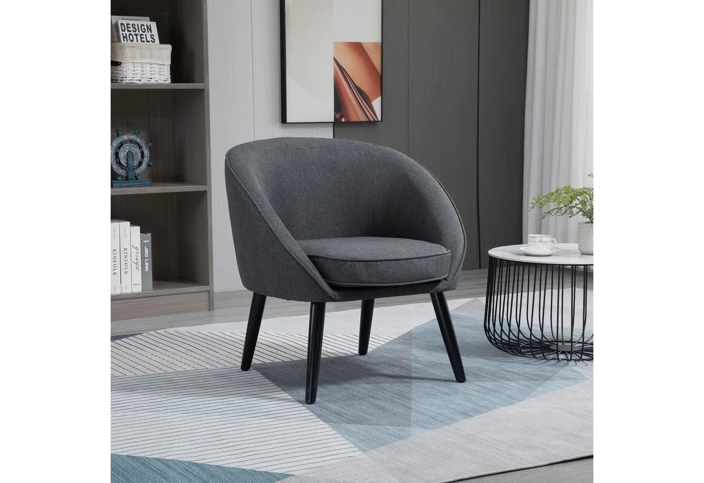 HOMCOM Relaxsessel Grau mit Leinen-Optik und Gummiholzbeinen - Bild 2