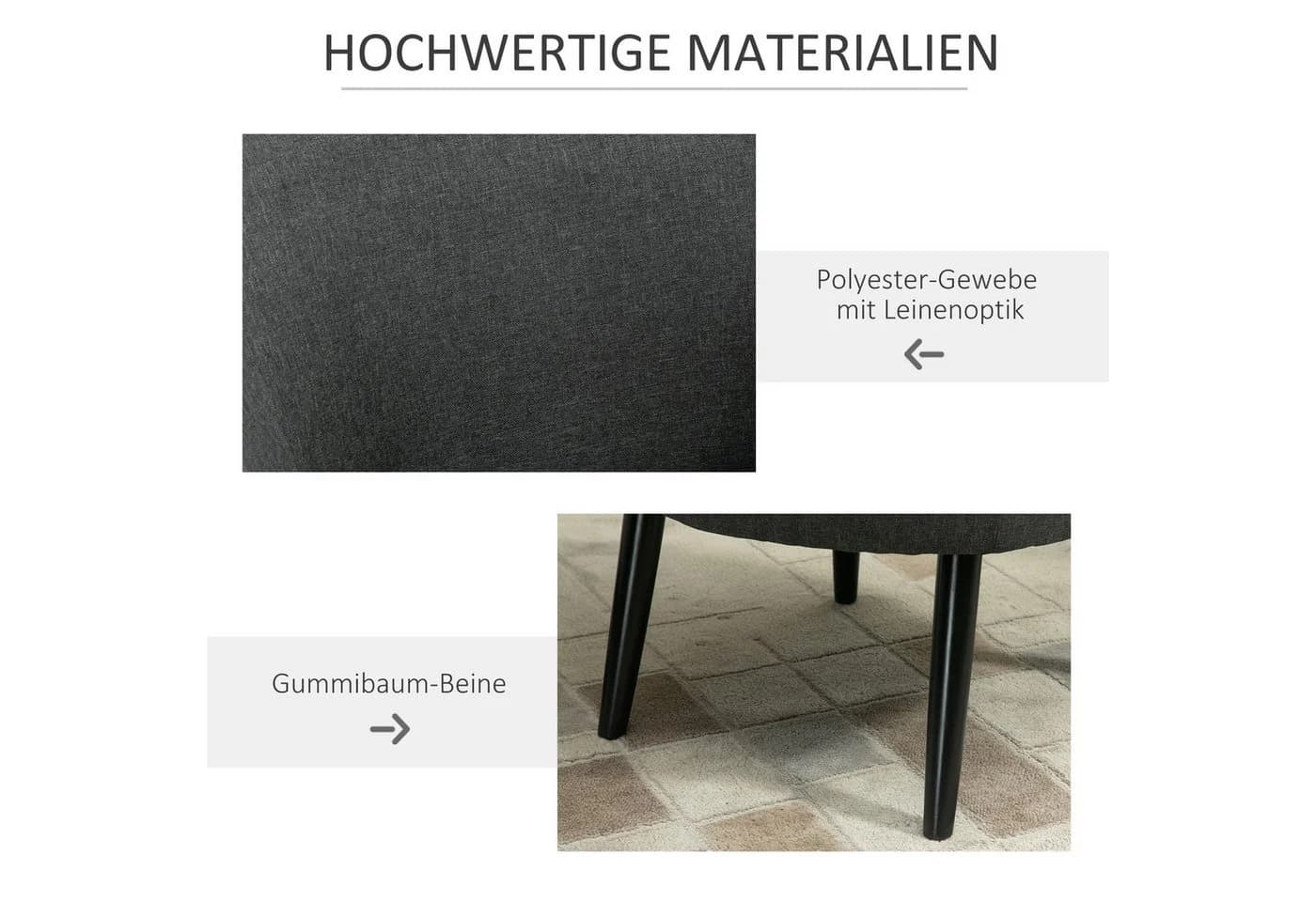 HOMCOM Relaxsessel Grau mit Leinen-Optik und Gummiholzbeinen - Bild 5