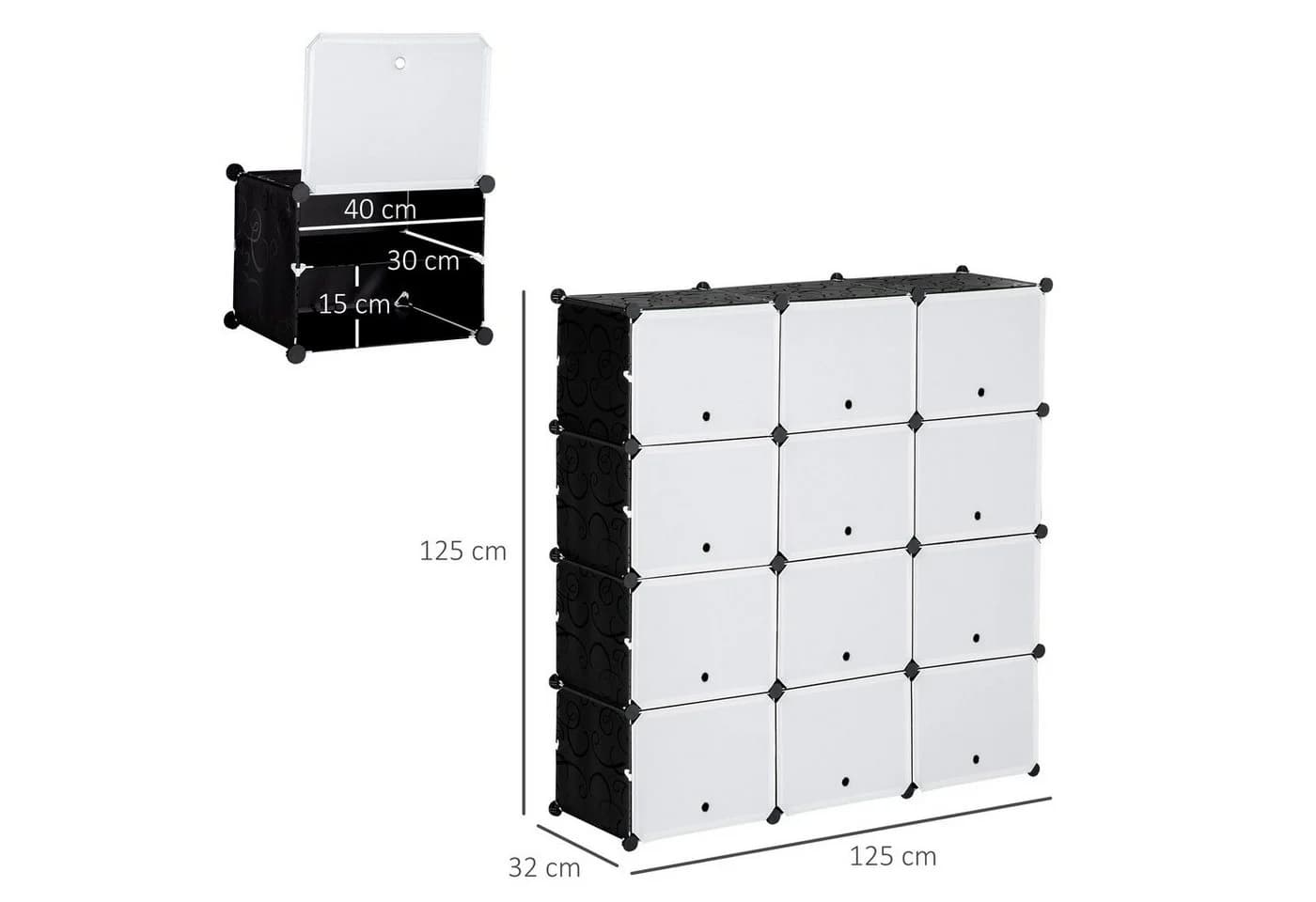 HOMCOM Kommode DIY Regalsystem mit 12 Würfeln Schwarz/Weiß - Bild 3